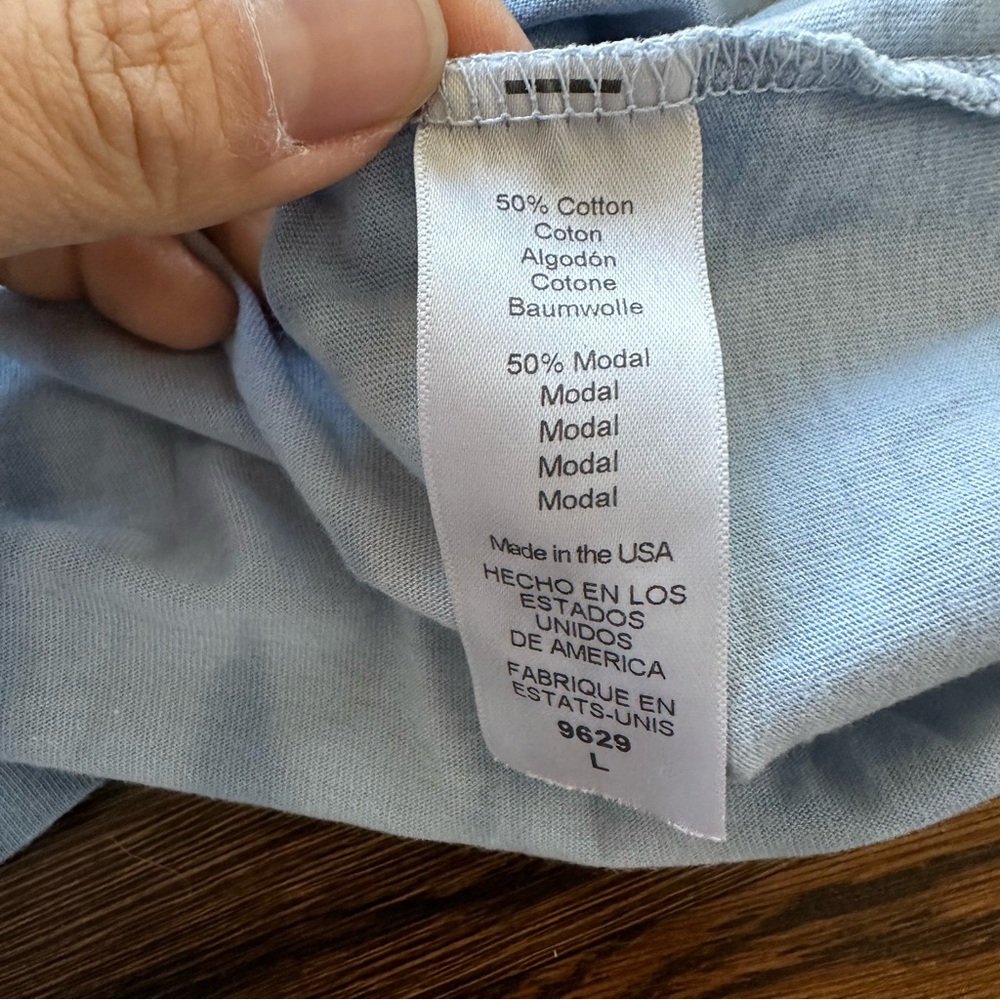 Michael Stars Blue Tie Dye Cotton T-Shirt Dress | Light Blue V-Neck Tee - Picture 12 of 13